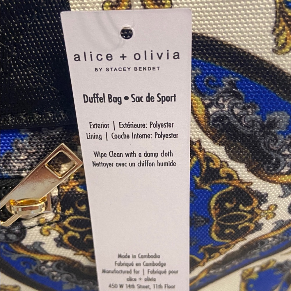 Alice+ Olivia Duffle Bag  Elegant Blue Tan color zipper two pockets on each side - Picture 8 of 12